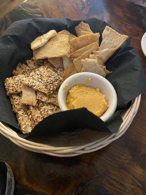 Homemade hummus and crackers