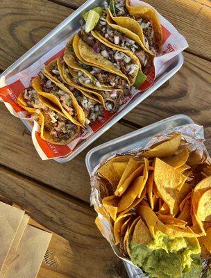 Birria Tacos and Guacamole with Chips