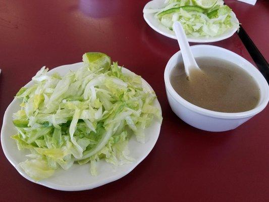 Each meal comes with salad, broth, water, tea, and fruit. So tasty!!