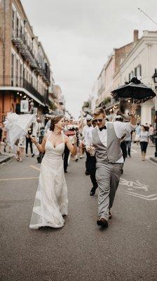 Second line New Orleans dancing in the street