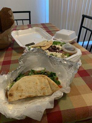 Greek gyro and Greek salad