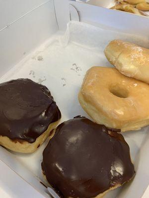 Chocolate Boston cream pies, and glazed donuts.