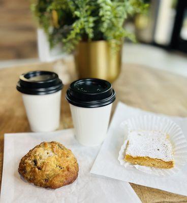 Scone, lemon bar & cappuccinos