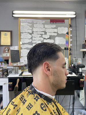 Drop Fade with a heavy Bulk in the Back of the head. This client showed a picture of this kind of Fade . By: Yasmani Brotons