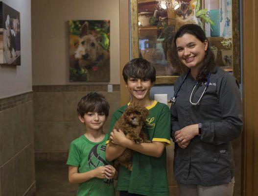 Dr. Leanne Hoffman with Ruby and her two loving brothers.