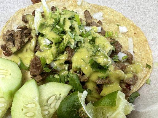 Carne asada taco with homemade tortilla