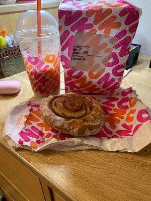 Caramel Iced Latte and a Coffee Roll