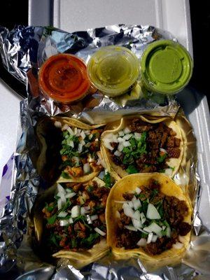 2 Carne Asada Tacos, 1 Pollo Taco, 1 Al Pastor Taco