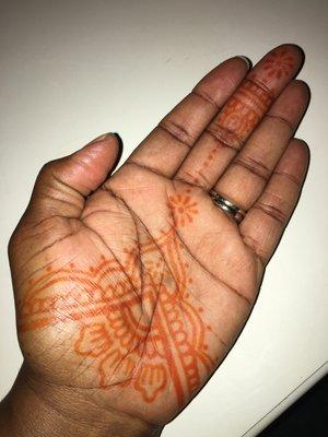 Phase 2: Simple but beautiful henna tattoo after removing henna paste hours later.