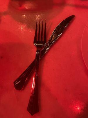 Plastic ware instead of flatware (real silverware).