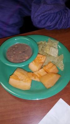 Fresh fruit and fresh beans and chips (was my daughter's second plate lol)