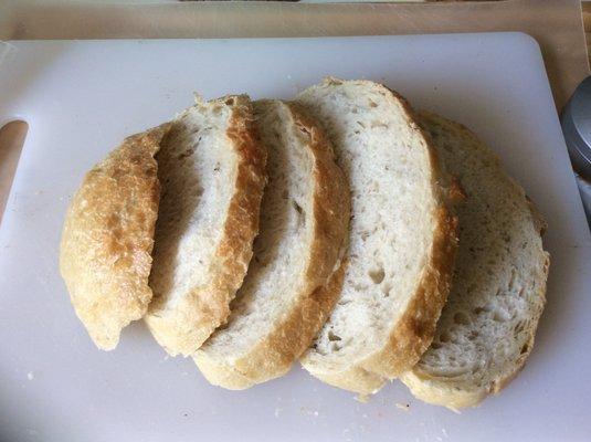 Sliced rosemary olive oil bread.