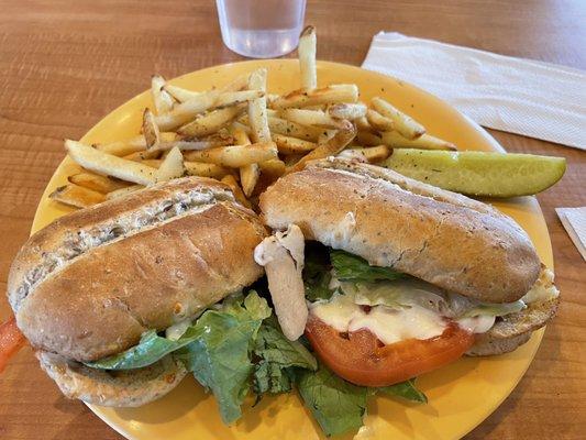 Chicken and bacon sandwich w/ side of fries