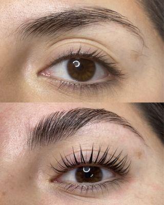 Before and after of lash lift and brow lamination