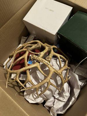 Antler bowl in box the antlers have broken off at the tips this one was brand new with tags