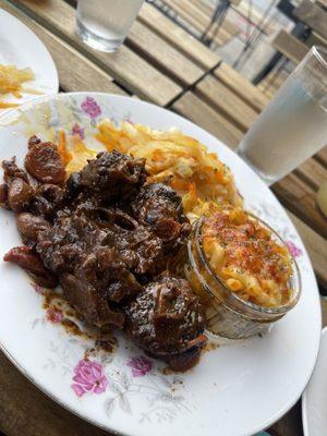 Ox tail, Mac n cheese and stewed cabbage