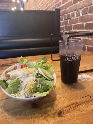 Side salad and drink