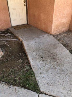 Picture attached shows dirt left by the landscapers in which at the end of their shift every Tuesday, they will blow it and go inside...