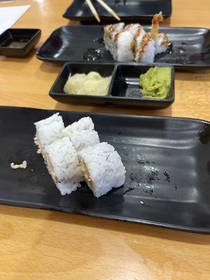 Shrimp tempura roll and California roll