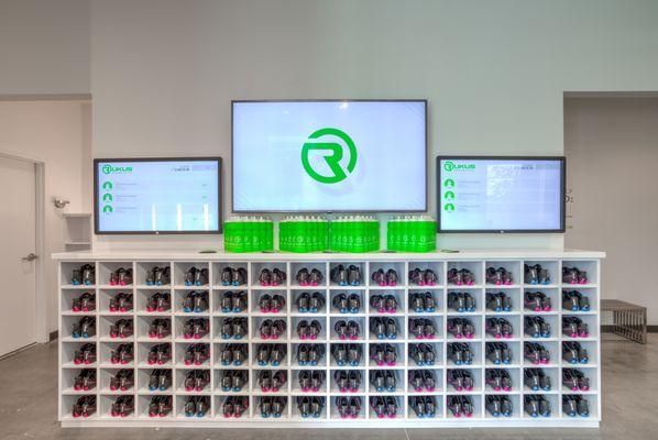 Shoe wall and check in screens.