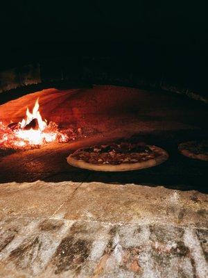 Our Brick Oven Pizza in the Oven