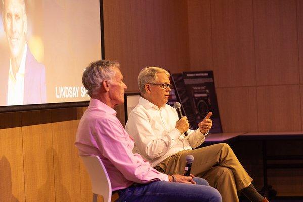 Entertainment Lawyer Lindsay Spiller with colleague Marc Spivey during a panel discussion at HollyShorts Film Festival