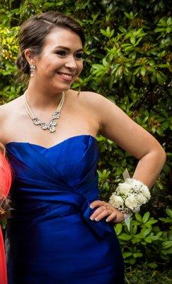 Corsage with crystal accents.