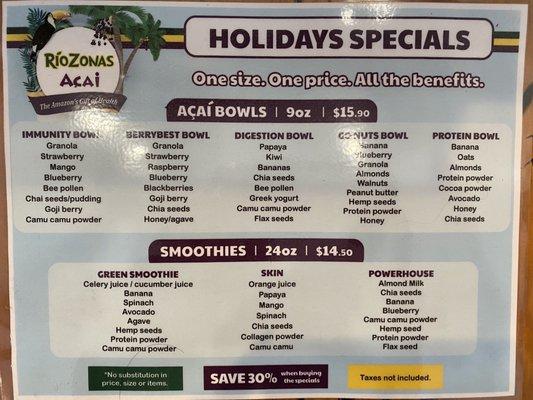 Holidays Specials as of 1/3/21