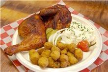 Chicken plate with okra and potato salad