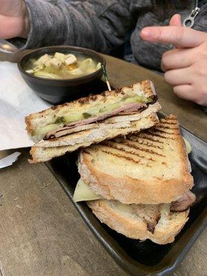 Cuban sandwich and chicken noodle soup