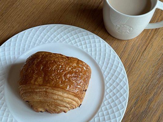 My breakfast at home today: Chocolate croissant (and chai latte).  Excellent.