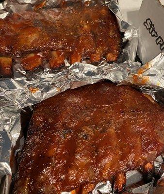 Slab of sauce covered ribs. These were great!