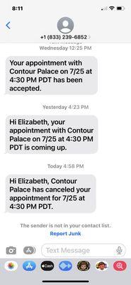 Appointment reminder via text