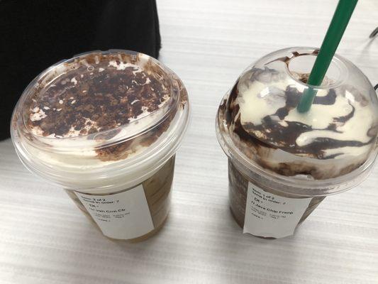 Irish cream cold brew and Java chip Frappuccino