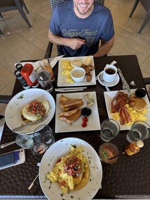 Huevos rancheros x2, not so American breakfast, biscuits and sausage gravy