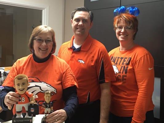 Cheering the Broncos on to their Super Bowl 50 victory!