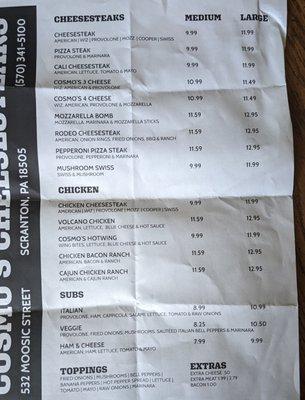 Takeout Menu (Front) As of 5/15/2023