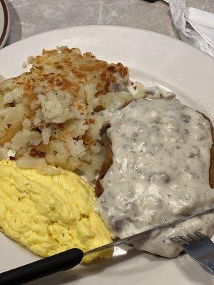 Country fried steak and eggs