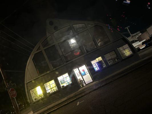 Moon light reflection on building.