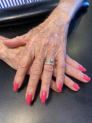 Lovely hot pink manicure for spring 2024! Looks amazing on these Healthy natural nails!