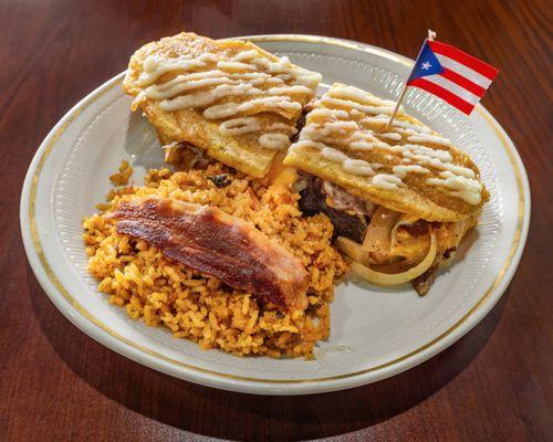 Jibarito Bistec with Arroz con Gandules (Puerto Rican Rice)