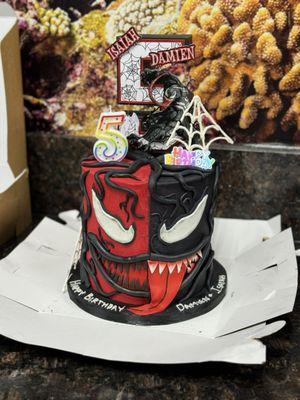 Venom/carnage strawberry  cake with strawberry filling (yum!)