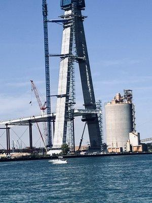 Detroit river construction for Gordie Howe bridge.