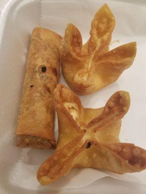 Crab rangoon, pork egg roll