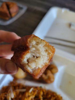 Inside the shrimp toast.