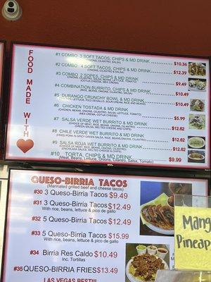 Plates and queso birria menu