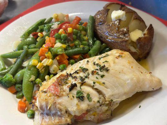 Baked Cod with vegetables and baked potato