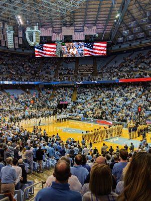 Georgia Tech at North Carolina inside the Dean E. Smith Center. View from Level LL, Section 130, Row V, Seats 2-3. December 10, 2022.