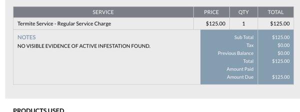 Screen capture of the bill I received.