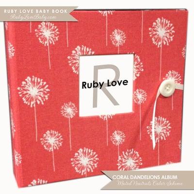 Coral Dandelions Album for Baby Memory Book